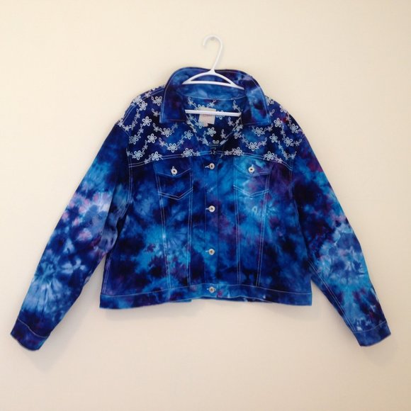 Tie Dye Jean Jacket ice dyed denim blues Handmade - Picture 8 of 16